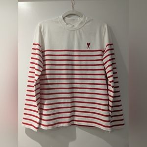 AMI PARIS - ALEXANDRE MATTIUSSI white and red Breton Stripe crewneck sweater XXS